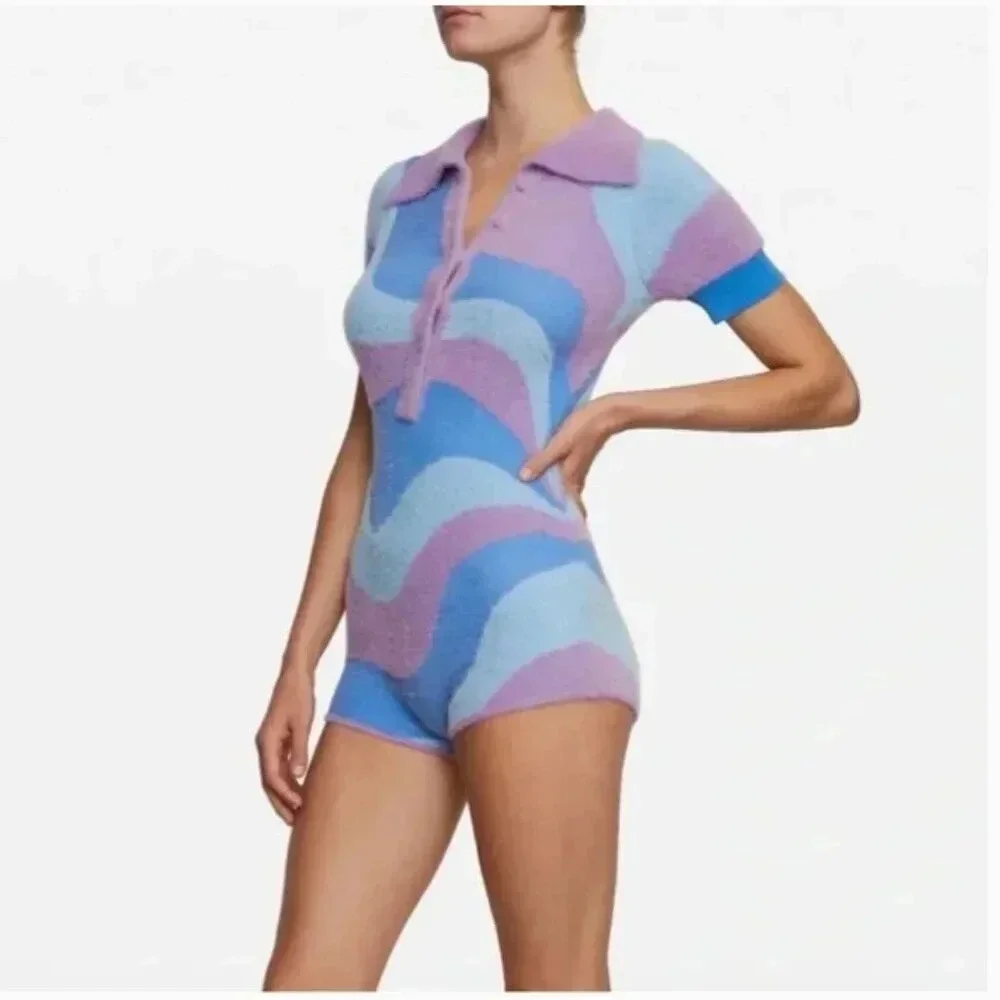House of Sunny Good Vibrations Bodysuit Jumper Fuzzy Soft Blue Purple Size 4